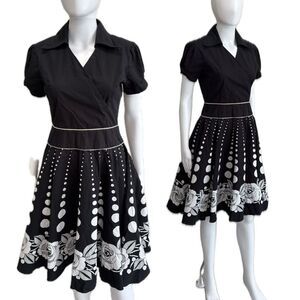 Vintage Jody California Shirtdress Size 5 XS Puff Sleeve Rose Floral Polka Dot